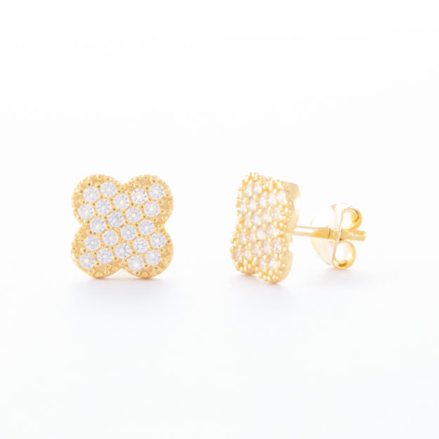 Gold Cubic Zirconia Clover Stud Earrings