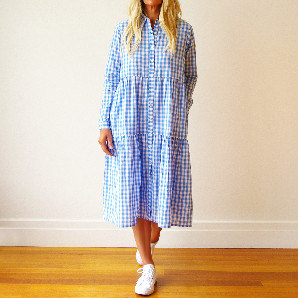 Blue white gingham top dress